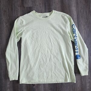 Carhartt Youth Long-Sleeve Tee in Pale Green with Blue Sleeve Logo Size M